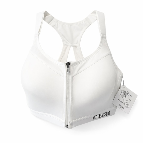 Victoria's Secret Other - Victoria’s Secret Front Zip Sports Bra 34DDD White Maximum Support NWT